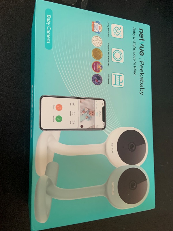 Photo 1 of NETVUE Peekababy Baby Camera with Wireless Audio, Adjustable Crib Mount Monitor, Works via 2.4GHz Wi-Fi for Wide Coverage & Stable Connection, Smart App, Two-Way Talk (White)