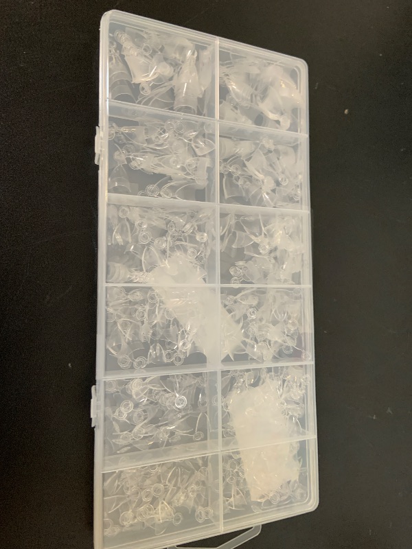 Photo 1 of LIONVISON Short Almond Nail Tips Half Cover, 600PCS Extra Short Almond Soft Gel Nail Tips, Pre-shaped Clear False Nails with Handles for Acrylic Nail Salon with Box 12 Sizes
