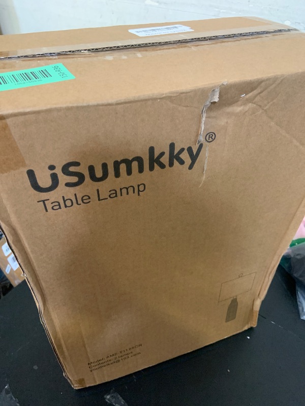 Photo 1 of USumkky 25" Ceramic Table Lamps for Living Room, Modern Design Bedside Lamps Set of 2, Nightstand Lamps for Bedroom with Rotary Switch, Gray and White