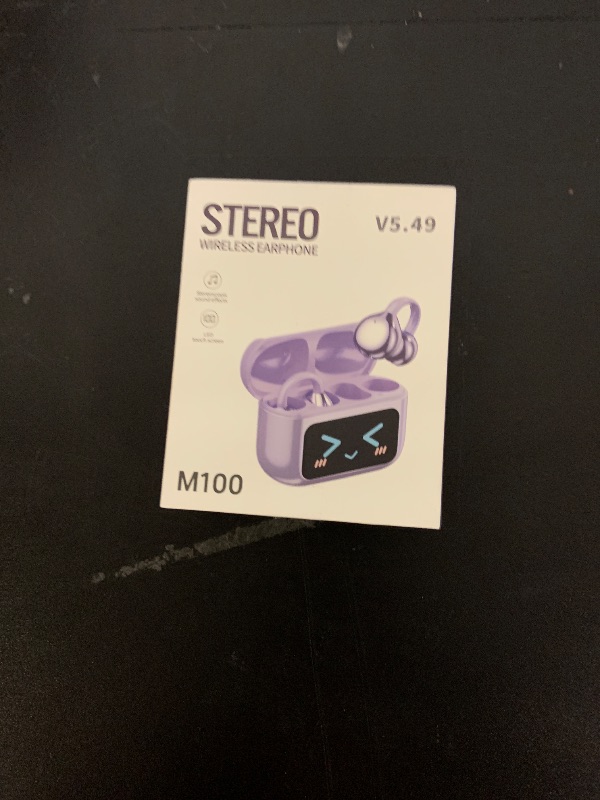 Photo 1 of Clip On Earbuds, Open Ear Earbuds Wireless Bluetooth 5.4, Clip On Headphones with LCD Touchscreen, Lightweight Comfort Open Ear Headphones for Sports, Fitness, and Workouts, M100 Purple