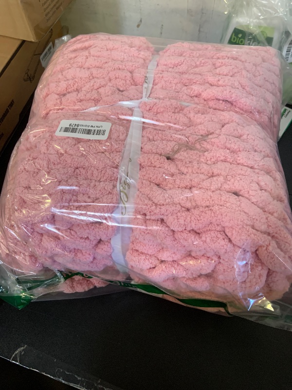 Photo 1 of Bigacogo Chunky Knit Throw Blanket for Couch, 40x60 inches, 100% Hand Knitted with Thick Jumbo Chenille Yarn, Cozy Soft Large Rope Knot Cable Crochet Blankets for Sofa Bed Living Room, Blush Pink