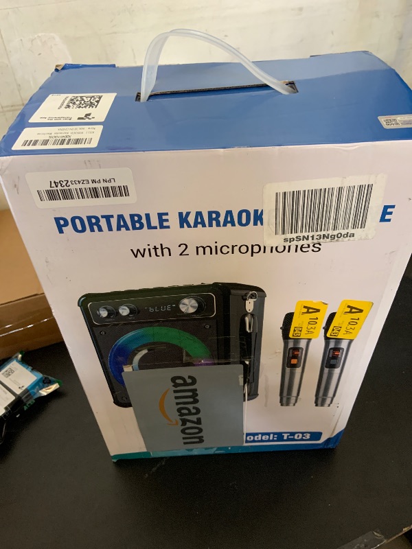 Photo 1 of VOSOCO Karaoke Machine, Portable Bluetooth Karaoke Speaker with 2 Wireless Microphones, PA System for Adults Kids with LED Lights, Supports FM/AUX/USB/TF for Home Party