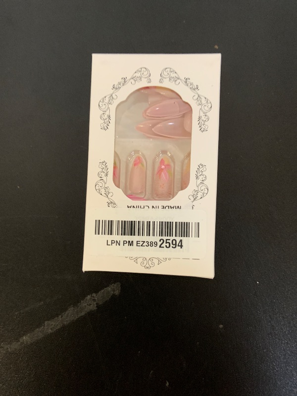 Photo 1 of Yellow French Tip Press on Nails Medium Almond Yellow Fake Nails with Pink Flower Designs Cute False Nails Medium Acrylic Glue on Nails French Artificial Nails Summer Stick on Nails for Women 24Pcs