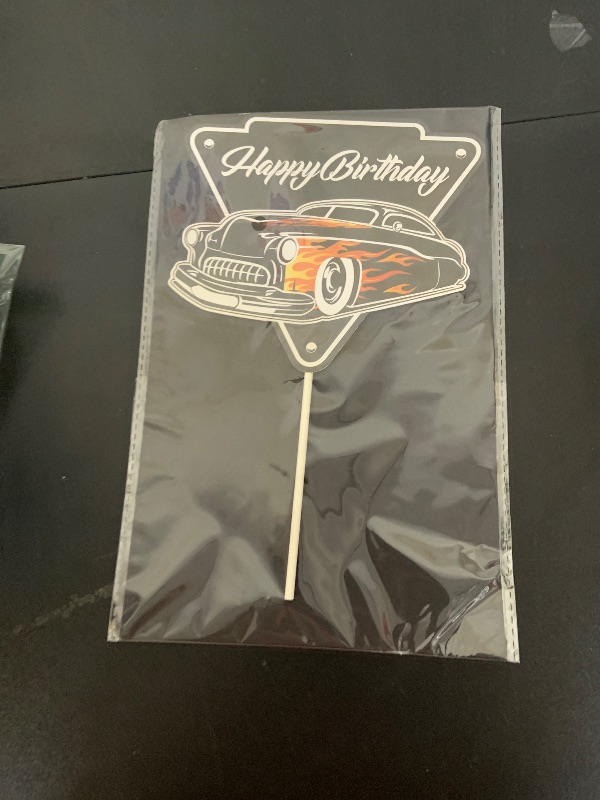 Photo 1 of All Things Rockabilly Hot Rod Happy Birthday Cake Topper - Classic Car Party Decorations - Vintage Car Cake Topper - 1950s Car Cake Decoration