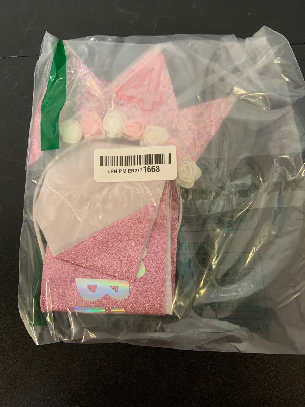 Photo 1 of Tihebax 4th Birthday Decorations - Girl's 4th Birthday Headband & Pin Set with Tiara, Glitter Hair Band & Glower Headband