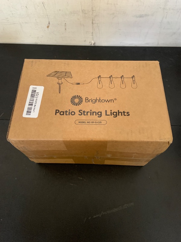 Photo 1 of Brightown Outdoor Solar String Lights Waterproof 58FT with 25 Shatterproof ST38 LED Bulbs, 2700K Solar Lights Outdoor with Remote, Solar String Lights for Outside, Camping, Yard, Party Decor