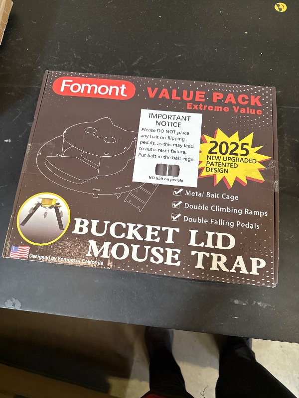 Photo 1 of Fomont 2025 New Upgraded Bucket Lid Mouse Trap-Metal Bait Cage-Auto Reset-5 Gallon Bucket Fit-Humane-Indoor Outdoor-Rat Trap