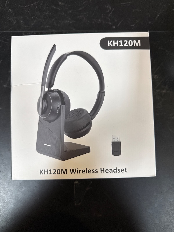 Photo 1 of Wireless Headset, Bluetooth Headset with AI Noise Cancelling Mic, Bluetooth V5.2 Headphones with USB Dongle, Charging Base & Mic Mute for PC/Cell Phones/Call Center (Black)