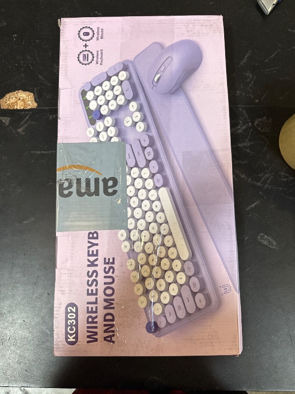 Photo 1 of Wireless Keyboard and Mouse Combo, Cute Round Keycaps, Full-Size Retro Typewriter Keyboard with Detachable Wrist Rest, 2.4GHz Cordless Connection for Mac/Windows/PC/Laptop (Purple-Colorful)