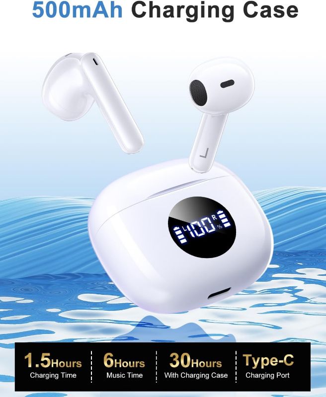 Photo 1 of Wireless Earbuds, Bluetooth 5.3 Headphones with Charging Case, Lightweight in-Ear Stereo Earphones with Mic for Android/iOS Cellphone, Waterproof Cordless Earphones for Sports-Ivory White