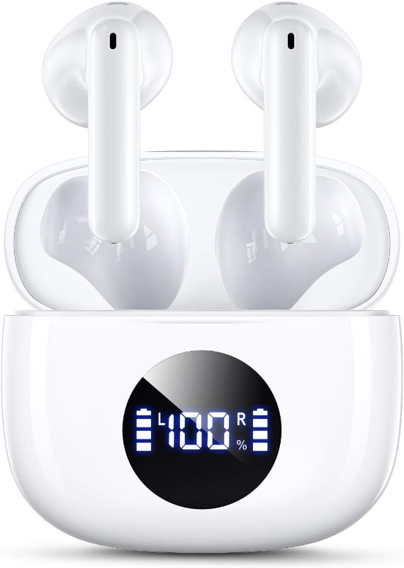 Photo 1 of Wireless Earbuds, Bluetooth 5.3 Headphones with Charging Case, Lightweight in-Ear Stereo Earphones with Mic for Android/iOS Cellphone, Waterproof Cordless Earphones for Sports-Ivory White