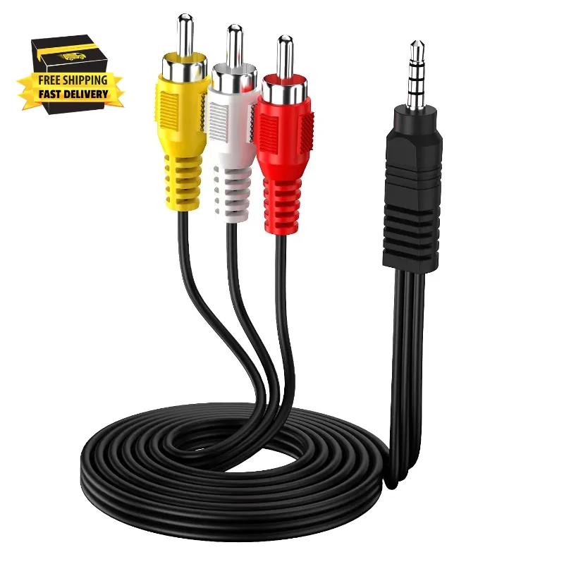 Photo 1 of 3.5Mm to RCA Camcorder Handycam AV Audio Video Output Cable, 1/8" TRRS to 3 RCA