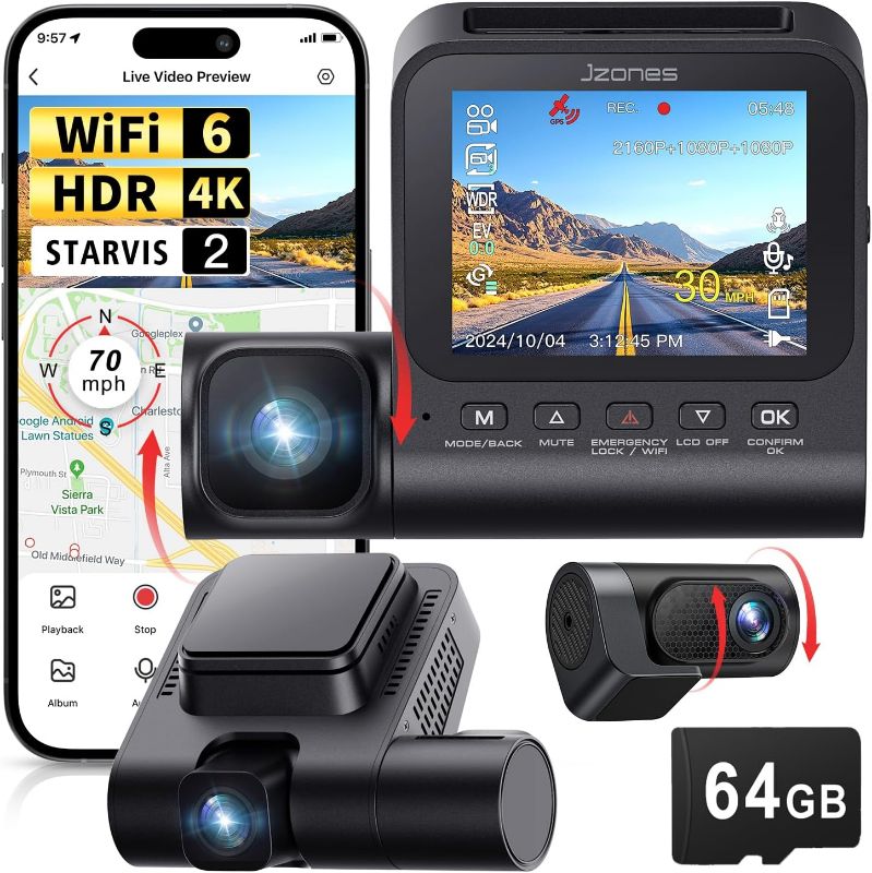 Photo 1 of 3 Channel 4K Dash Cam, Dash Camera for Cars with STARVIS 2 HDR Night Vision, 4K+1080P+1080P Front Inside and Rear Triple Car Camera, GPS, 24H Parking Mode,