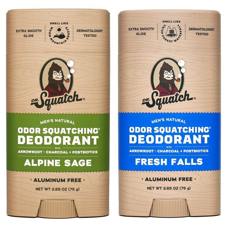 Photo 1 of Dr. Squatch Natural Deodorant for Men - Odor-Squatching Aluminum Free - Alpine Sage & Fresh Falls (2.65 oz, 2-Pack)