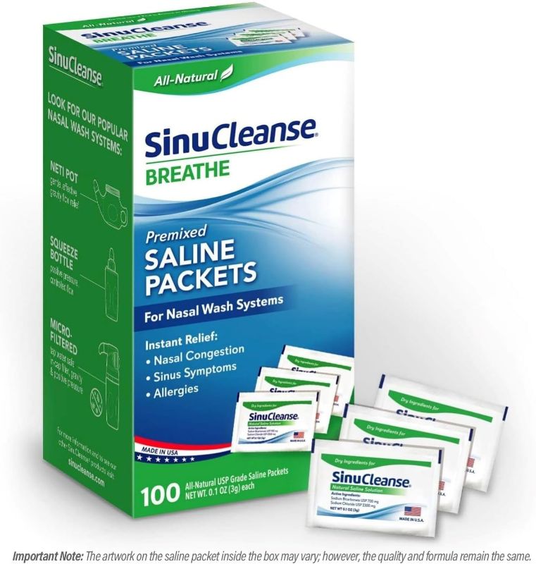 Photo 1 of SinuCleanse Pre-Mixed Saline Packets for Sinus Rinse and Nasal Irrigation Systems, Made in USA, All-Natural, Pharmaceutical Grade and PH Balanced