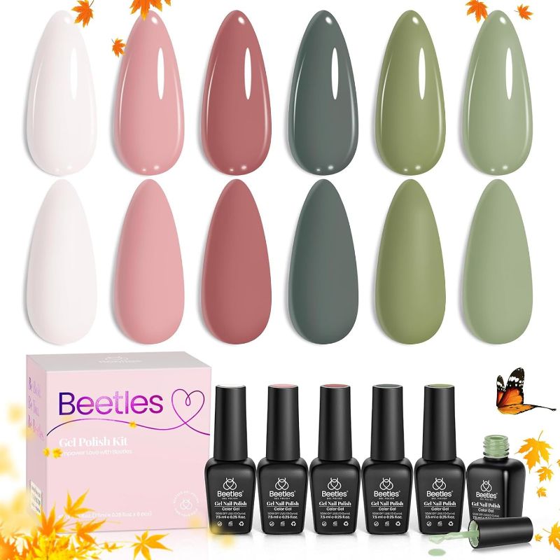 Photo 1 of Beetles Gel Nail Polish, 6 Colors Sage Green Tranquil Grace Collection Pink Olive Green White UV Gel Nail Polish Manicure Art Design Gifts for Women