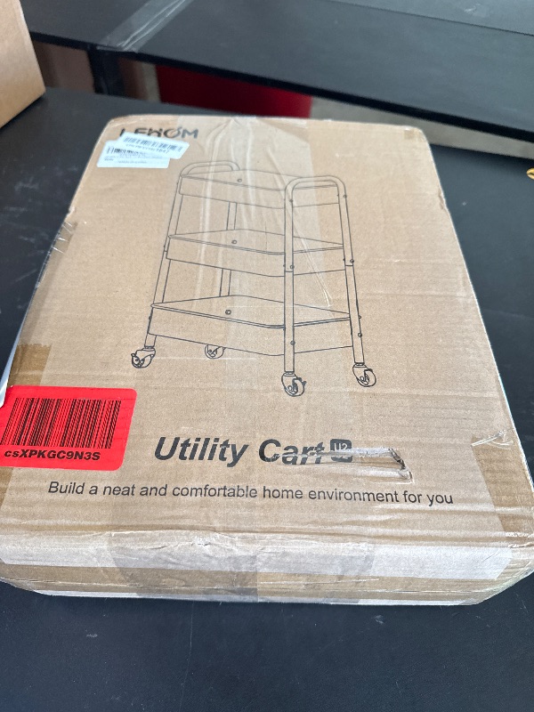 Photo 1 of LEHOM 3 Tier Rolling Storage Cart, Metal Trolley Utility Cart with Wheels & Hooks, Easy Assembly Organizer Storage Cart for Bathroom Kitchen Office Bedroom (Green)