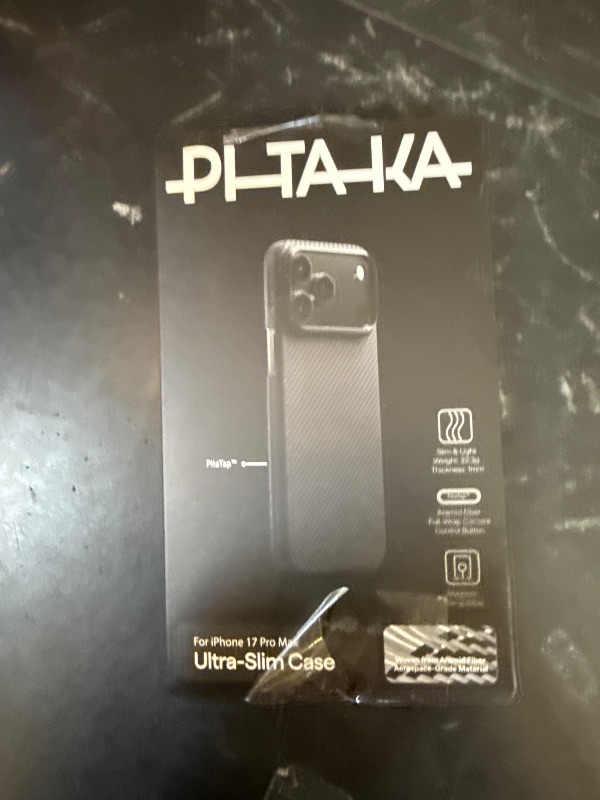 Photo 1 of pitaka for iPhone 17 Pro Max Case 6.9" with Camera Control Button, Compatible with MagSafe, Ultra-Slim Case with Caseless Touch Feeling, 600D Aramid Fiber Woven, Black/Grey(Twill)