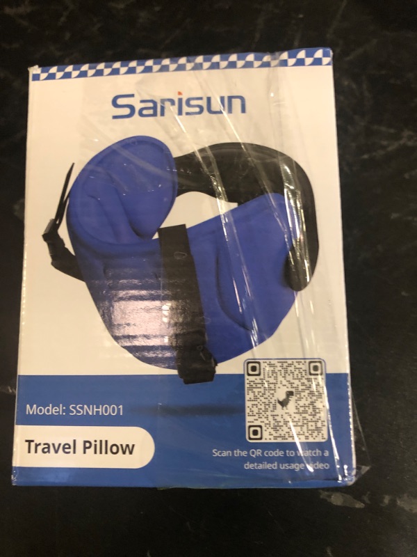 Photo 1 of SARISUN Travel Pillows for Airplanes, Airplane Pillow for Long Flight, Airplane Head Strap with Eye Mask for Sleep, Travel Neck Pillow for Car Road Trip, 360° Support Headrest, Stop Bobblehead, Black