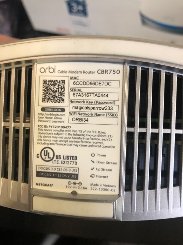 Photo 1 of NETGEAR Orbi Tri-Band WiFi 6 Router with DOCSIS 3.1 Built-in Cable Modem (CBR750) – Cable Modem Router - Covers up to 2,500 sq. ft. 40+ Devices - AX4200 (up to 4.2Gbps)