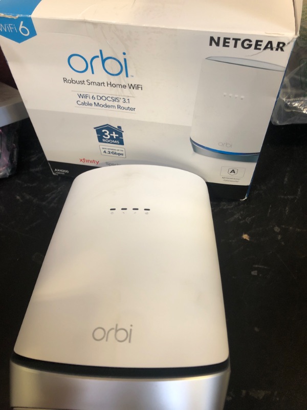 Photo 1 of NETGEAR Orbi Tri-Band WiFi 6 Router with DOCSIS 3.1 Built-in Cable Modem (CBR750) – Cable Modem Router - Covers up to 2,500 sq. ft. 40+ Devices - AX4200 (up to 4.2Gbps)
