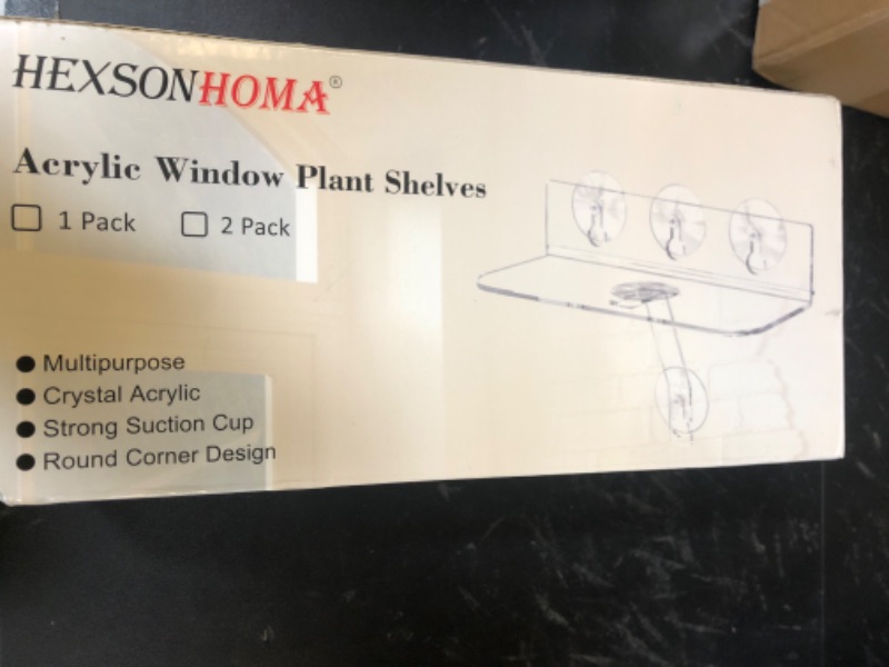 Photo 1 of Hexsonhoma Clear Acrylic Window Shelf with Strong Suction, 12 Inch Hanging Shelf for Plants, Camera, Picture Frame (1 Pack)