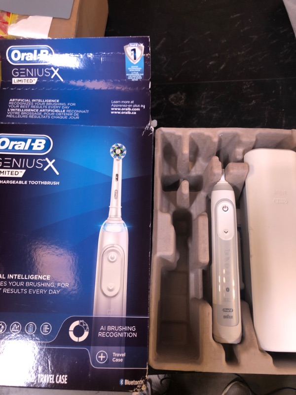 Photo 1 of Oral-B Genius X Limited Rechargeable Electric Toothbrush with 1 Replacement Brush Head, Travel Case, White