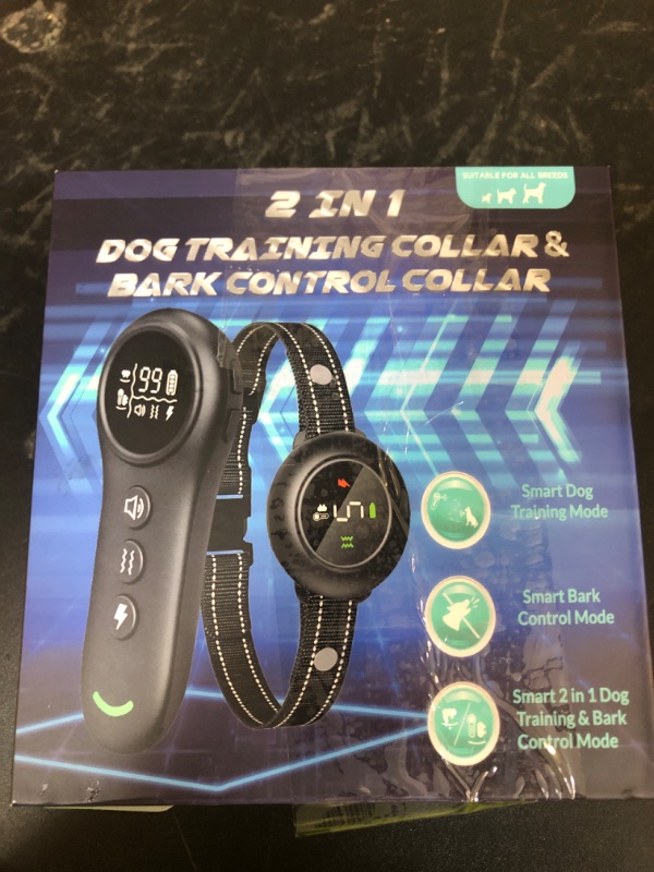 Photo 1 of 2-in-1 Dog Shock Collar & Dog Bark Collar - Smart Anti Barking Dog Training Collar with 5 Adjustable Sensitivity & 3300FT Remote for All Breeds IP67 Waterproof Rechargeable E-Collar (White)