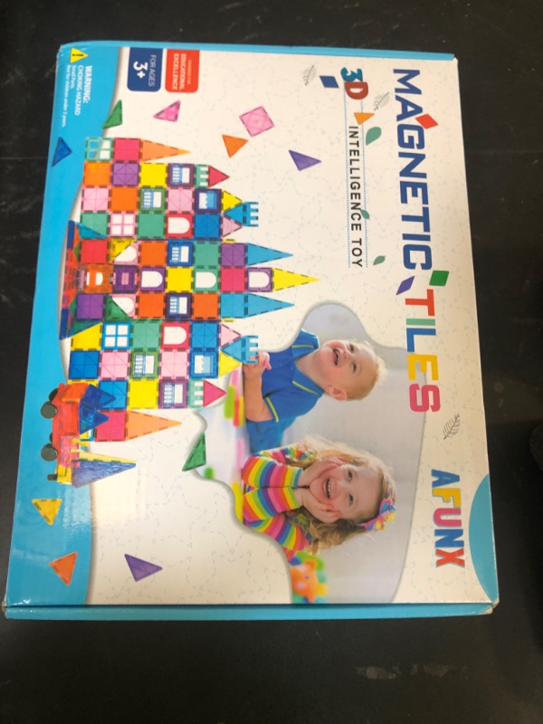 Photo 1 of AFUNX Magnetic Tiles,102PCS Magnetic Building Blocks 3D Clear Construction Playboards, Inspiration, Creativity Beyond Imagination, Educational Magnet Toy Set for Kids with 2 Cars