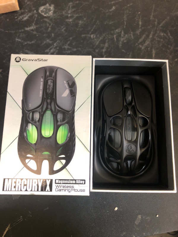 Photo 1 of GravaStar Mercury X Wireless Gaming Mouse – 32,000 DPI PAW 3950 Sensor, 1000Hz Polling Rate, Only 49g, Magnesium Alloy Hollow Frame, RGB Lighting, 5 Programmable Buttons