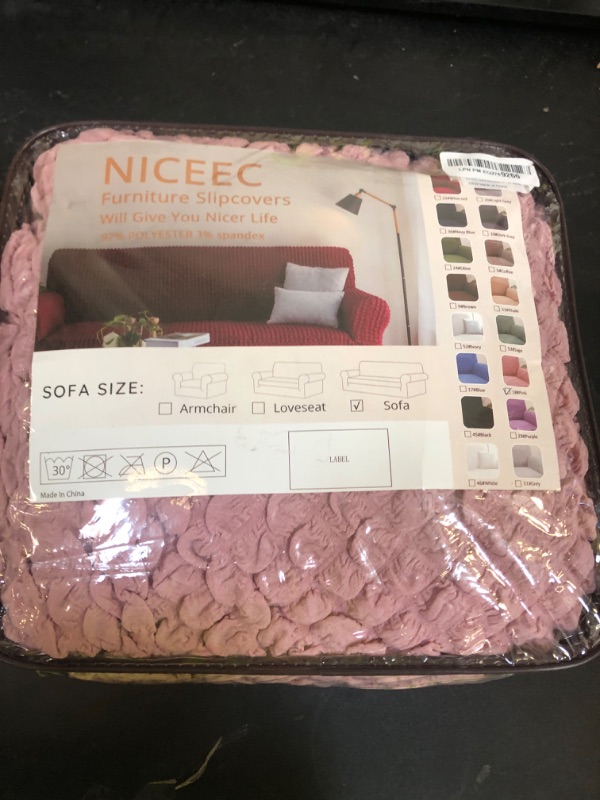 Photo 1 of NICEEC Sofa Slipcover Pink Sofa Cover 1 Piece Easy Fitted Sofa Couch Covers Universal High Stretch Durable Furniture Protector with Skirt Country Style (3 Seater Pink)