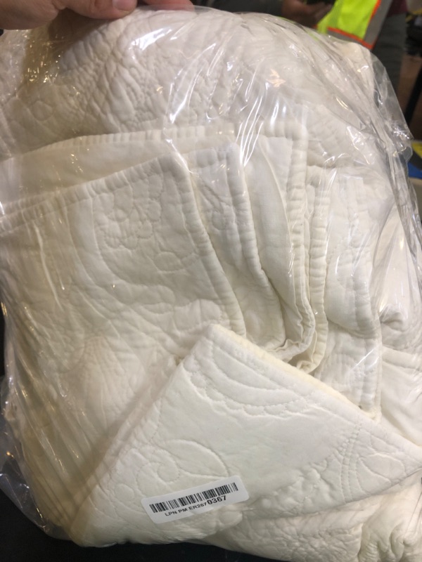Photo 1 of EVERGRACE 100% Cotton Paisley Quilt Set, King Size 3 Piece Set – Prewashed Lightweight Bedspread with 2 Shams, Soft & Breathable Matelasse Coverlet for All-Season Comfort, Ivory Cream
