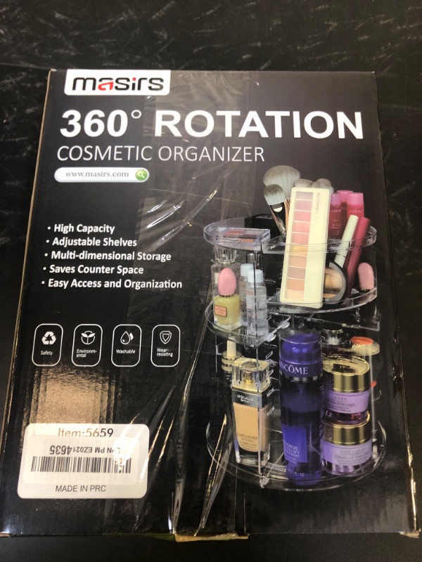 Photo 1 of Masirs 360 Rotating Makeup Organizer Countertop - Adjustable Shelf Height - The Perfect Round Spinning Cosmetic Organizer for Bedroom Dresser or Vanity Countertop Storage (Clear)