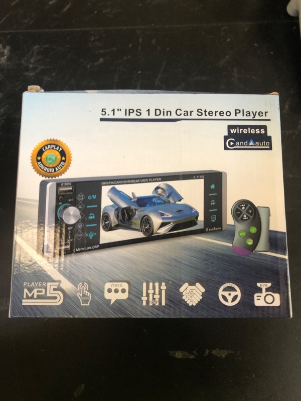 Photo 1 of UNITOPSCI Single Din Touch Screen Car Stereo 5.1 Inch Wireless Apple CarPlay Android Auto FM/AM Car Radio Bluetooth Mirror Link MP5 DVR USB AUX TF Card Input + Backup Camera Mic Remote Control