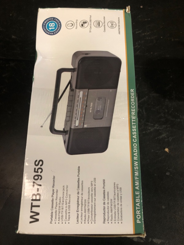 Photo 1 of Portable Cassette Tape Player Recorder,AM/FM/SW Radio with Bluetooth,USB/SD, Big 10W Speaker,Record to Cassette/U Disk/SD Card via Mic, MP3 Converter, Earphone Jack,AC/DC Powered