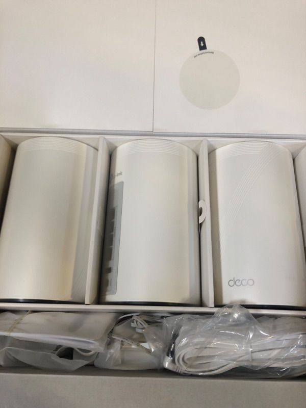 Photo 1 of TP-Link Deco BE63 Tri-Band WiFi 7 BE10000 Whole Home Mesh System - 6-Stream 10 Gbps, 4x2.5G Ports Wired Backhaul, 4X Smart Internal Antennas, VPN, MU-MIMO, HomeShield, Free Expert Support (3-Pack)