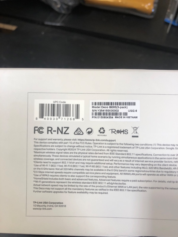 Photo 1 of TP-Link Deco BE63 Tri-Band WiFi 7 BE10000 Whole Home Mesh System - 6-Stream 10 Gbps, 4x2.5G Ports Wired Backhaul, 4X Smart Internal Antennas, VPN, MU-MIMO, HomeShield, Free Expert Support (3-Pack)