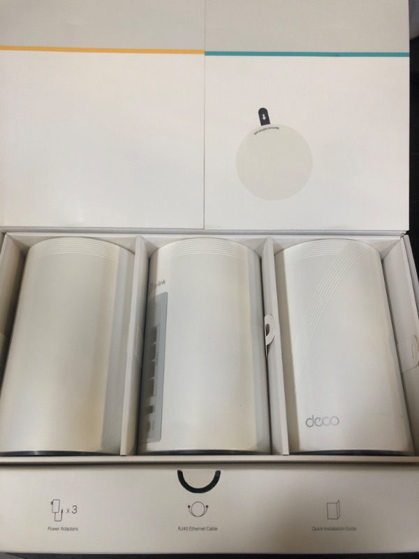 Photo 1 of TP-Link Deco BE63 Tri-Band WiFi 7 BE10000 Whole Home Mesh System - 6-Stream 10 Gbps, 4x2.5G Ports Wired Backhaul, 4X Smart Internal Antennas, VPN, MU-MIMO, HomeShield, Free Expert Support (3-Pack)