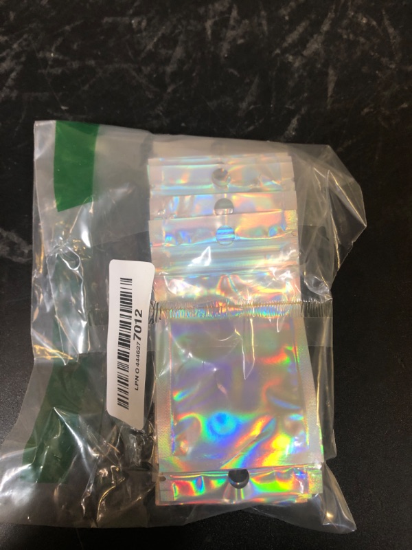 Photo 1 of Funfery 100 pc Mylar Holographic Bags Packaging Bags,2.4x3.9in Clear Resealable Smell Proof Bag Foil Pouch Bag for Party Favor,Food Storage Baggies Packaging for Small Business