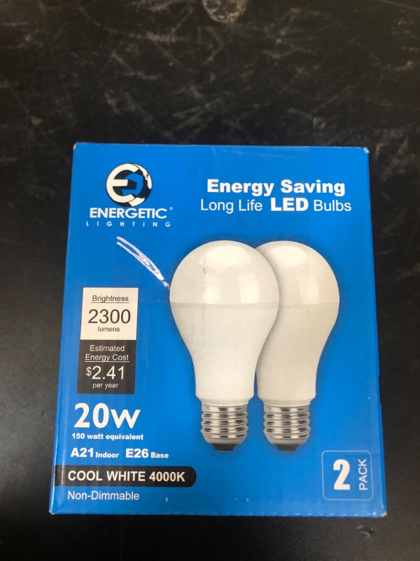 Photo 1 of ENERGETIC SMARTER LIGHTING 150 Watt LED Light Bulb, Super Bright A21 LED Bulb Cool White 4000K, Non-Dimmable, 2300lm, High Lumen Light Bulbs, UL Listed, 2 Pack