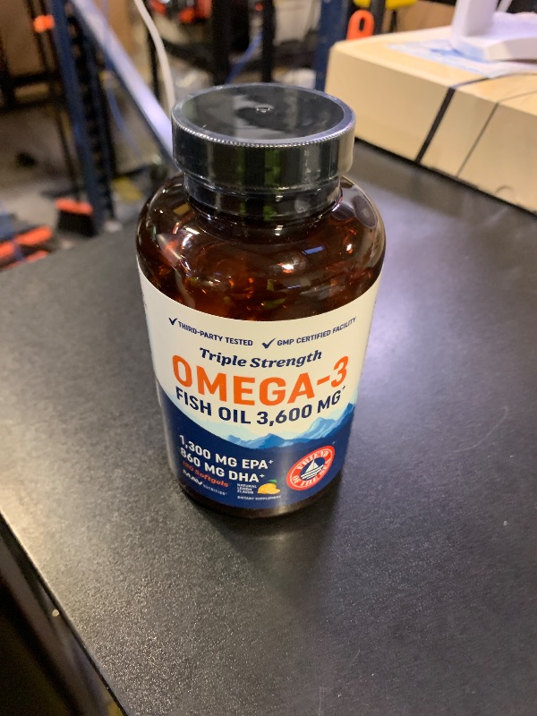 Photo 1 of Triple Strength Omega 3 Fish Oil | 3600 mg EPA & DHA | Over 2100mg of Omega 3 Fatty Acids | 1300mg EPA + 860mg DHA | Best Essential Fatty Acids | Premium Burpless Softgel Supplements (120 Ct) EXP 04/2027