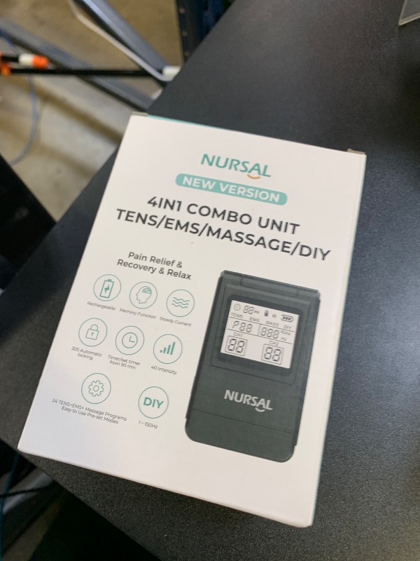Photo 1 of NURSAL Tens Unit Muscle Stimulator, 4 in 1 TENS EMS Machine with 25 Modes Include DIY, 40 Intensities Electric Massager for Shoulder, Back Pain Relief, TENS Pads, A Carry Case