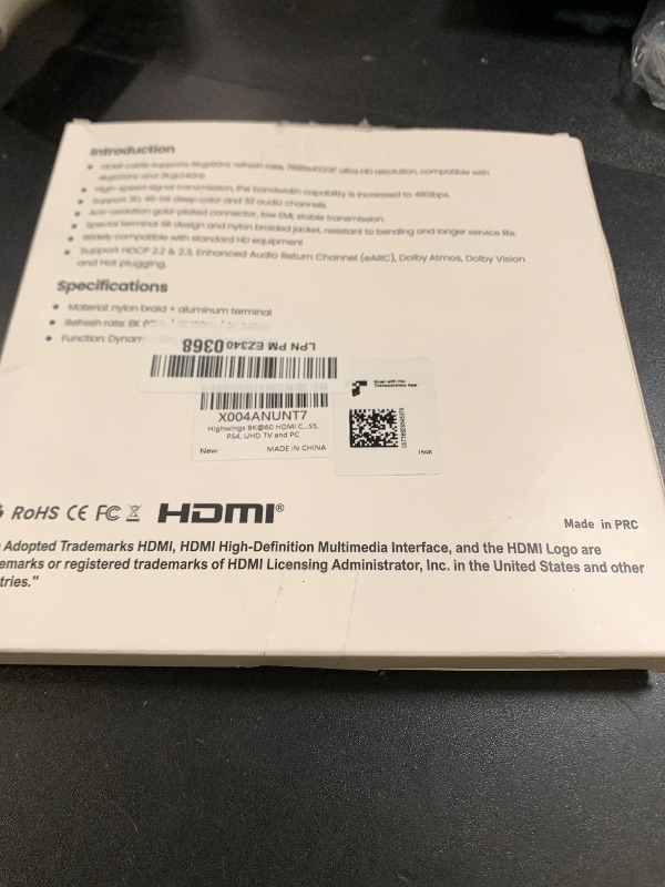 Photo 1 of Highwings 8K@60 HDMI Cable 10FT/3M, 48Gbps 2.1 High Speed HDMI Braided Nylon 4K120 144Hz RTX 3090 eARC HDR10 4:4:4 HDCP 2.2&2.3 Compatible for PS5, PS4, UHD TV and PC