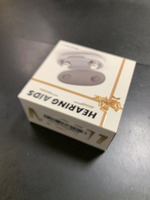 Photo 1 of OTC Hearing Aids for Seniors - Hearing Aids with Digital Chips, Supermini Rechargeable Hearing Amplifiers Invisible with 16-Channel Sound Processing 3 Volume and 80H Wireless Charging Case (White)