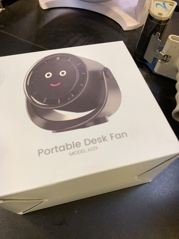 Photo 1 of YOSHENMO Portable Desk Fan for Bedroom, Turbo Table Fans with smile icon LED Display, 6-inch, 5-Speed Strong Airflow, Low Noise, 360° Adjustable Tilt, Suitable for Home, Office, Outdoor, Ink Black