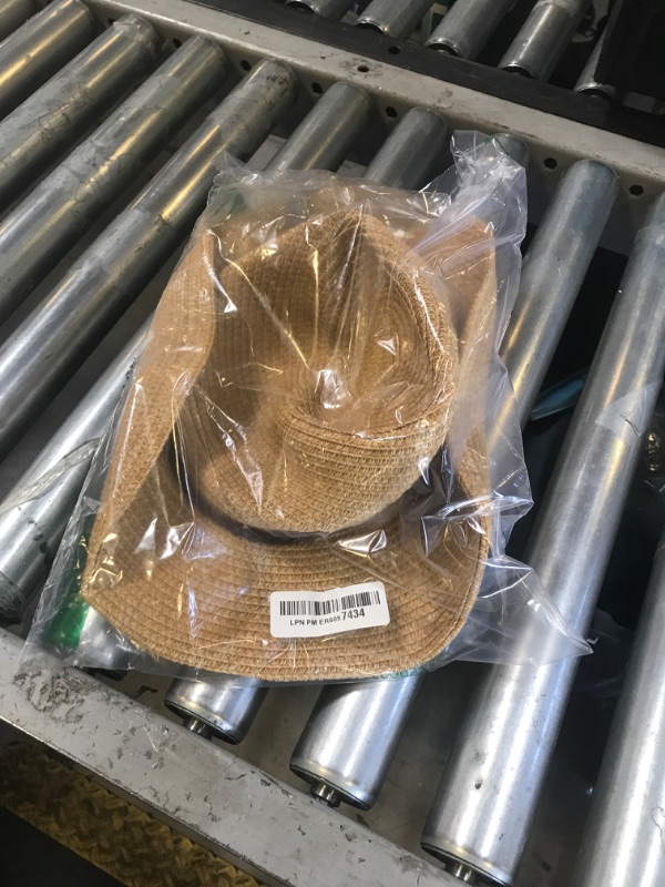 Photo 1 of EOZY Western Cowboy Hat with String for Women Men Foldable Summer Sun Protection Straw Beach Hats with Wide Brim Khaki