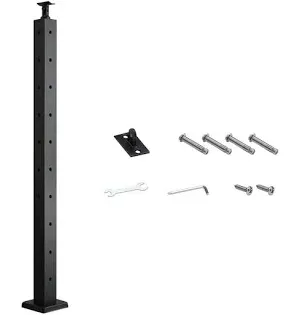Photo 1 of Cable Railing Post, Adjustable Top Level Drilled Post Black Stainless Steel Deck Post 36’’x2’’x2’’-9 Holes with Protector Sleeve Cable Railing System Wood Concrete Level Deck, PA01-L