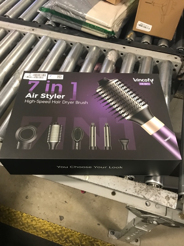 Photo 1 of 7 in 1 Blow Dryer Brush and Hair Dryer, Hot Hair Styler with Negative Ion 110,000 RPM Hair Straightener Brush for Fast Drying Straightening Curling Voluming, Suitable for All Types,Purple
