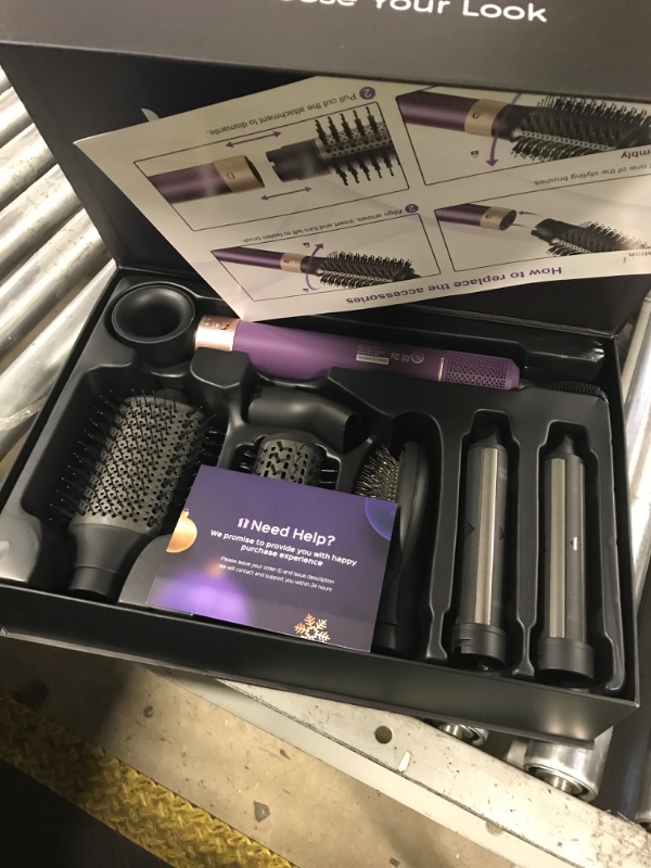 Photo 1 of 7 in 1 Blow Dryer Brush and Hair Dryer, Hot Hair Styler with Negative Ion 110,000 RPM Hair Straightener Brush for Fast Drying Straightening Curling Voluming, Suitable for All Types,Purple
