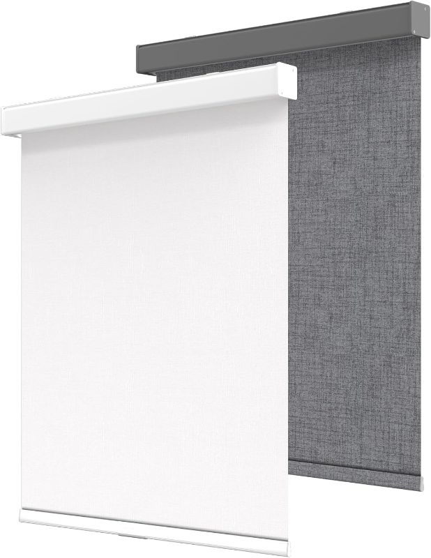 Photo 1 of GENIMO 100% Blackout Blinds for Indoor Windows, Cordless Window Shades, Jacquard Thermal Insulated, UV Protection Fabric, Window Blinds for Home, Office, Bedroom, Easy to Install, White 22in